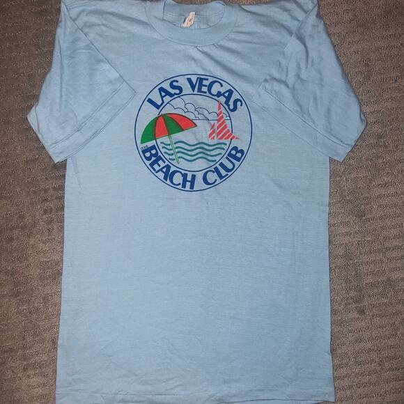 Las Vegas Beach Club baby blue single stitch vintage T shirt. size XL. - Picture 2 of 8